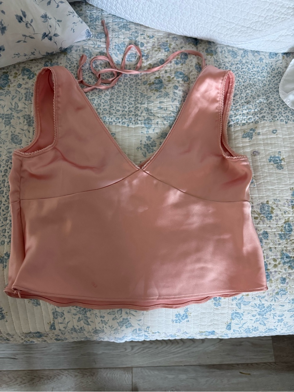 Satin V-Neck Crop Cami in Dusty Rose
